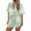 Ekouaer Pajamas for Women Silk Satin Pjs Soft Sleepwear Short Sleeve Button Down Pjs Top and Shorts 2 Piece Lounge Set S-XXL(Light Green)