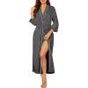 Ekouaer Robes for Women Long Knit Bathrobe Lightweight 3/4 Sleeves Kimono Robe Soft Sleepwear with Pockets S-XXL(Deep Gray)