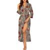 Ekouaer Robes for Women Long Knit Bathrobe Lightweight 3/4 Sleeves Kimono Robe Soft Sleepwear with Pockets S-XXL(Leopard Print)