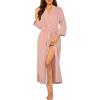 Ekouaer Robes for Women Long Knit Bathrobe Lightweight 3/4 Sleeves Kimono Robe Soft Sleepwear with Pockets S-XXL(Misty Rose)