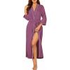 Ekouaer Robes for Women Long Knit Bathrobe Lightweight 3/4 Sleeves Kimono Robe Soft Sleepwear with Pockets S-XXL(Purple Red)