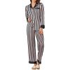 Ekouaer Silk Pajamas for Women Long Sleeve Satin Pajama Set Silky Pj Sets 2 Piece Button Down Loungewear Sleepwear(Black Pink Stripes)
