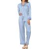 Ekouaer Silk Pajamas for Women Long Sleeve Satin Pajama Set Silky Pj Sets 2 Piece Button Down Loungewear Sleepwear(Blue Stripes)