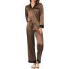Ekouaer Silk Pajamas for Women Long Sleeve Satin Pajama Set Silky Pj Sets 2 Piece Button Down Loungewear Sleepwear(Brown)
