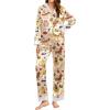 Ekouaer Silk Pajamas for Women Long Sleeve Satin Pajama Set Silky Pj Sets 2 Piece Button Down Loungewear Sleepwear(Champagne Fruit and Puppy)
