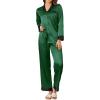 Ekouaer Silk Pajamas for Women Long Sleeve Satin Pajama Set Silky Pj Sets 2 Piece Button Down Loungewear Sleepwear(Dark Green)