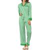 Ekouaer Silk Pajamas for Women Long Sleeve Satin Pajama Set Silky Pj Sets 2 Piece Button Down Loungewear Sleepwear(Green Stripes)