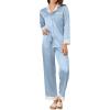 Ekouaer Silk Pajamas for Women Long Sleeve Satin Pajama Set Silky Pj Sets 2 Piece Button Down Loungewear Sleepwear(Light Blue)