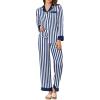 Ekouaer Silk Pajamas for Women Long Sleeve Satin Pajama Set Silky Pj Sets 2 Piece Button Down Loungewear Sleepwear(Navy Blue Stripes)