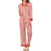 Ekouaer Silk Pajamas for Women Long Sleeve Satin Pajama Set Silky Pj Sets 2 Piece Button Down Loungewear Sleepwear(Red Stripes)
