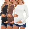 Ekouaer Womens Maternity Shirts Boat Neck 3 Packs Pregnancy Tops Long Sleeve Tunic Tees Casual Blouse New Mama Clothes S-XXL(Black/Brown/White)