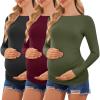 Ekouaer Womens Maternity Shirts Boat Neck 3 Packs Pregnancy Tops Long Sleeve Tunic Tees Casual Blouse New Mama Clothes S-XXL(Black/Dark Red/Army Green)