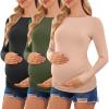 Ekouaer Womens Maternity Shirts Boat Neck 3 Packs Pregnancy Tops Long Sleeve Tunic Tees Casual Blouse New Mama Clothes S-XXL(Black/Dirty Pink/Army Green)