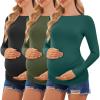 Ekouaer Womens Maternity Shirts Boat Neck 3 Packs Pregnancy Tops Long Sleeve Tunic Tees Casual Blouse New Mama Clothes S-XXL(Black/Lake Green/Army Green)