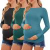 Ekouaer Womens Maternity Shirts Boat Neck 3 Packs Pregnancy Tops Long Sleeve Tunic Tees Casual Blouse New Mama Clothes S-XXL(Black/Lake Green/Blue Green)