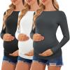 Ekouaer Womens Maternity Shirts Boat Neck 3 Packs Pregnancy Tops Long Sleeve Tunic Tees Casual Blouse New Mama Clothes S-XXL(Black/White/Dark Grey)