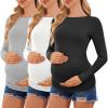Ekouaer Womens Maternity Shirts Boat Neck 3 Packs Pregnancy Tops Long Sleeve Tunic Tees Casual Blouse New Mama Clothes S-XXL(Black/White/Light Grey)