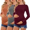 Ekouaer Womens Maternity Shirts Boat Neck 3 Packs Pregnancy Tops Long Sleeve Tunic Tees Casual Blouse New Mama Clothes S-XXL(Dark Grey/Dark Red/Caramel)