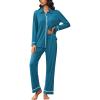 Ekouaer Womens Pajama Sets Long Sleeve Sleepwear Soft Button Down Pjs 2 Piece Loungewear witn Pants S-XXL(Blue Green)