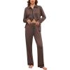 Ekouaer Womens Pajama Sets Long Sleeve Sleepwear Soft Button Down Pjs 2 Piece Loungewear witn Pants S-XXL(Brown)