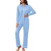 Ekouaer Womens Pajama Sets Long Sleeve Sleepwear Soft Button Down Pjs 2 Piece Loungewear witn Pants S-XXL(Light Blue)