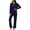 Ekouaer Womens Pajama Sets Long Sleeve Sleepwear Soft Button Down Pjs 2 Piece Loungewear witn Pants S-XXL(Navy)