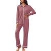 Ekouaer Womens Pajama Sets Long Sleeve Sleepwear Soft Button Down Pjs 2 Piece Loungewear witn Pants S-XXL(Old Rose)