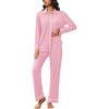 Ekouaer Womens Pajama Sets Long Sleeve Sleepwear Soft Button Down Pjs 2 Piece Loungewear witn Pants S-XXL(Pink)