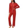 Ekouaer Womens Pajama Sets Long Sleeve Sleepwear Soft Button Down Pjs 2 Piece Loungewear witn Pants S-XXL(Red)