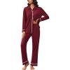 Ekouaer Womens Pajama Sets Long Sleeve Sleepwear Soft Button Down Pjs 2 Piece Loungewear witn Pants S-XXL(Wine Red)