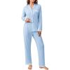 Ekouaer Womens Pajamas Set Long Sleeve Sleepwear Button Down Lounge Set 2 Pieces Soft Nightwear Lace Pjs Set(Clear Blue)