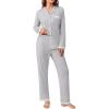 Ekouaer Womens Pajamas Set Long Sleeve Sleepwear Button Down Lounge Set 2 Pieces Soft Nightwear Lace Pjs Set(Grey)
