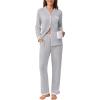 Ekouaer Womens Pajamas Set Long Sleeve Sleepwear Button Down Lounge Set 2 Pieces Soft Nightwear Lace Pjs Set(Light Grey)