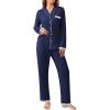 Ekouaer Womens Pajamas Set Long Sleeve Sleepwear Button Down Lounge Set 2 Pieces Soft Nightwear Lace Pjs Set(Navy Blue)
