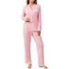 Ekouaer Womens Pajamas Set Long Sleeve Sleepwear Button Down Lounge Set 2 Pieces Soft Nightwear Lace Pjs Set(Pink)
