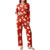 Ekouaer Womens Pajamas Set Long Sleeve Sleepwear Button Down Lounge Set 2 Pieces Soft Nightwear Lace Pjs Set(Red Santa Bell)