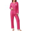 Ekouaer Womens Pajamas Set Long Sleeve Sleepwear Button Down Lounge Set 2 Pieces Soft Nightwear Lace Pjs Set(Rose Red)
