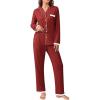 Ekouaer Womens Pajamas Set Long Sleeve Sleepwear Button Down Lounge Set 2 Pieces Soft Nightwear Lace Pjs Set(Wine Red)