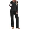 Ekouaer Women’s Pajamas Sets 2 piece PJs V Neck Long Sleeve Sleepwear Comfy Pants Loungewear with Pocket(Black)