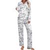 Ekouaer Women’s Pajamas Sets 2 piece PJs V Neck Long Sleeve Sleepwear Comfy Pants Loungewear with Pocket(Black Rabbit)
