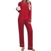 Ekouaer Women’s Pajamas Sets 2 piece PJs V Neck Long Sleeve Sleepwear Comfy Pants Loungewear with Pocket(Deep Red)