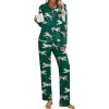 Ekouaer Women’s Pajamas Sets 2 piece PJs V Neck Long Sleeve Sleepwear Comfy Pants Loungewear with Pocket(Green Tiger)