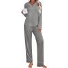 Ekouaer Women’s Pajamas Sets 2 piece PJs V Neck Long Sleeve Sleepwear Comfy Pants Loungewear with Pocket(Medium Grey)