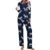 Ekouaer Women’s Pajamas Sets 2 piece PJs V Neck Long Sleeve Sleepwear Comfy Pants Loungewear with Pocket(Navy Zebra)
