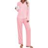 Ekouaer Women’s Pajamas Sets 2 piece PJs V Neck Long Sleeve Sleepwear Comfy Pants Loungewear with Pocket(Pink)