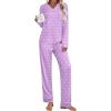 Ekouaer Women’s Pajamas Sets 2 piece PJs V Neck Long Sleeve Sleepwear Comfy Pants Loungewear with Pocket(Purple Lightning)