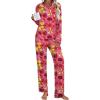Ekouaer Women’s Pajamas Sets 2 piece PJs V Neck Long Sleeve Sleepwear Comfy Pants Loungewear with Pocket(Rose Red Flower)