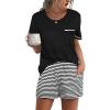 Ekouaer Womens Pajamas Sets Shorts 2 Piece Short Sleeve Lounge Sets Round Neck Sleepwear Soft Pjs with Pockets(Black)