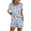 Ekouaer Womens Pajamas Sets Shorts 2 Piece Short Sleeve Lounge Sets Round Neck Sleepwear Soft Pjs with Pockets(Cat)