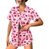 Ekouaer Womens Silk Satin Pajama Set Print Short Sleeve Sleepwear Button Down Pjs Shorts Set Loungewear(Lip Heart)